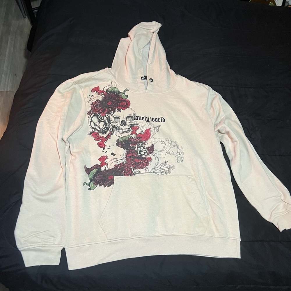 Lonley world hoodie cream skull and roses